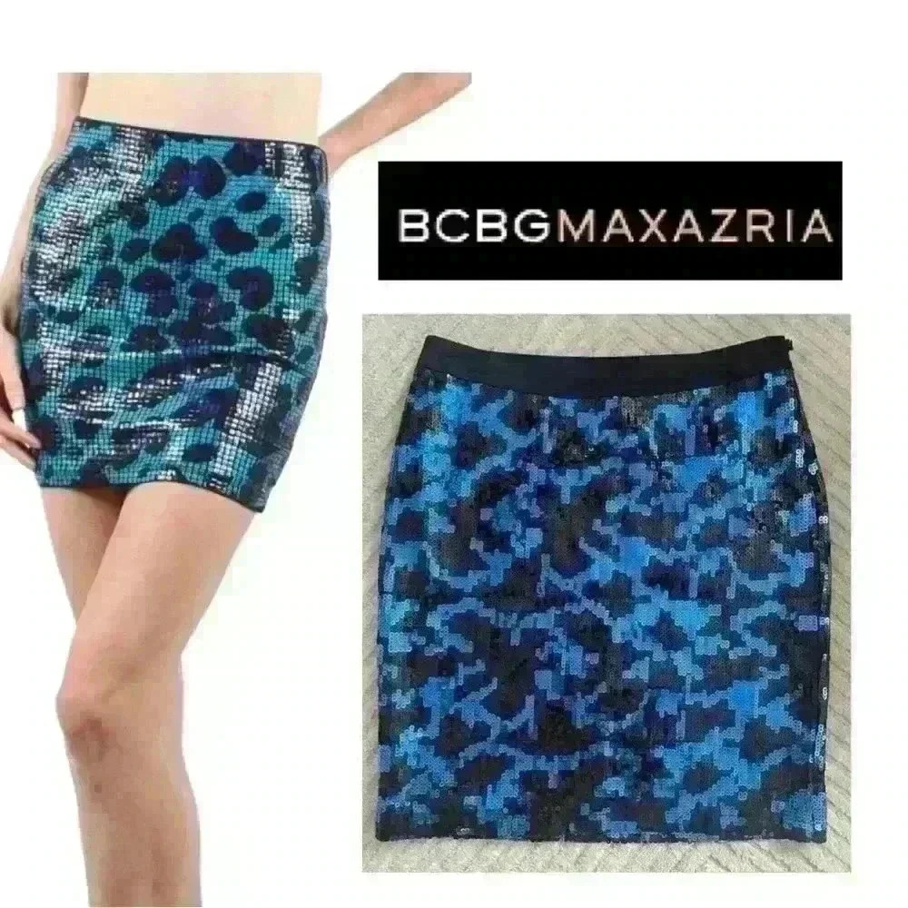 BCBG Paris metallic mini sequin skirt cobalt blue size  0